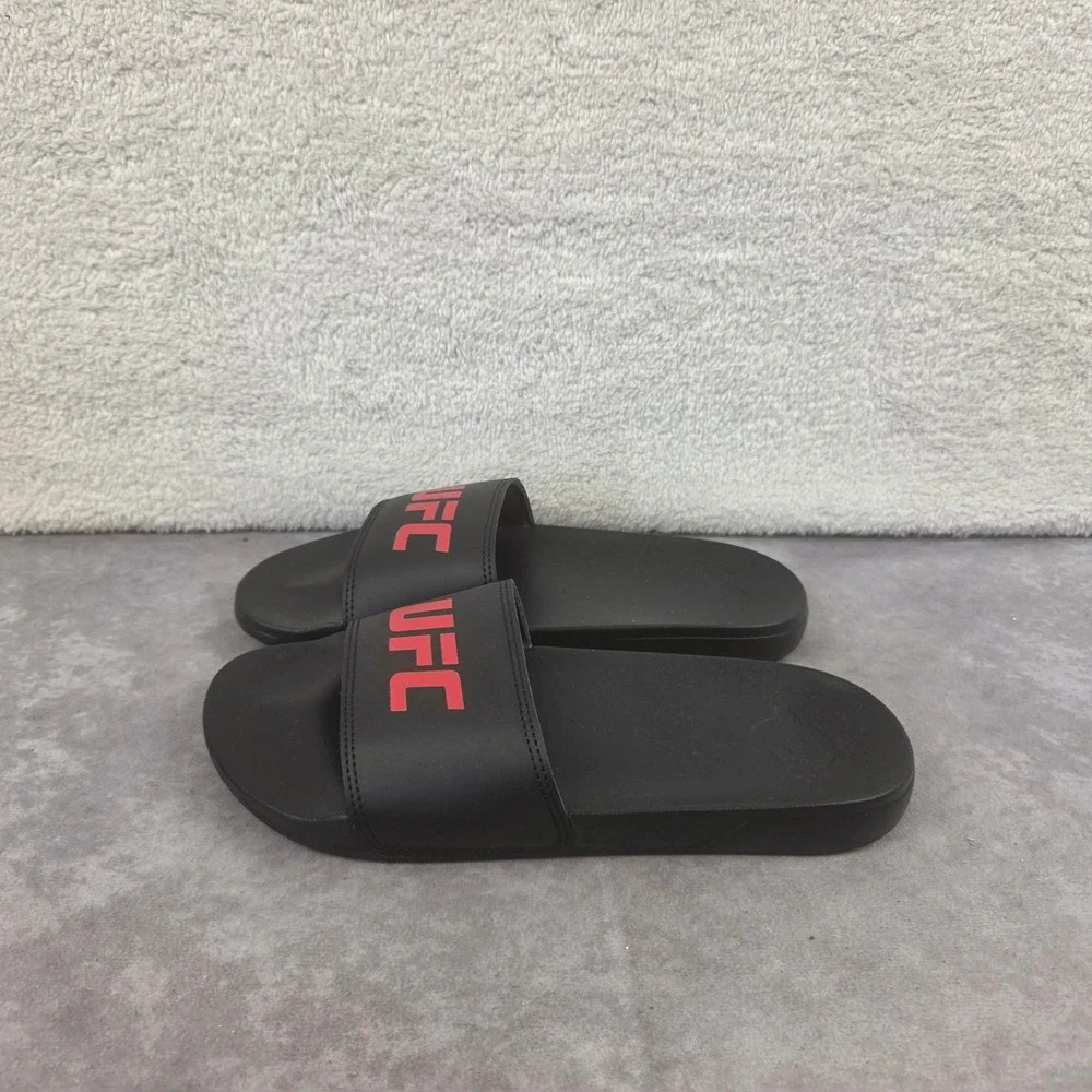 UFC Mens Slide Sandals Black Red Logo Athletic Slip On Shoes Gym Shower Slides